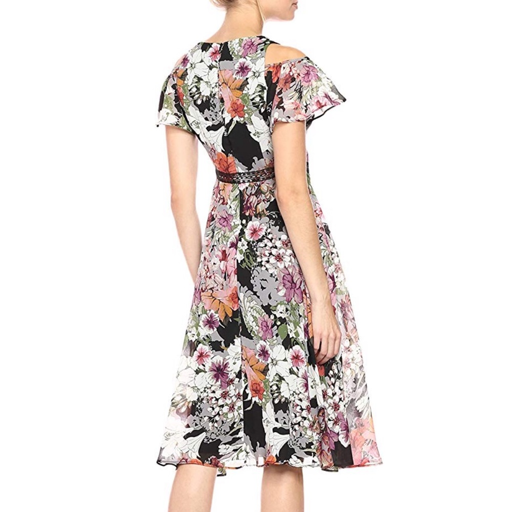 Gabby Skye Winter Florals Cold Shoulder Dress - Picture 2 of 8